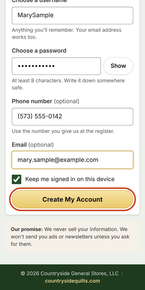 The Create My Account button circled