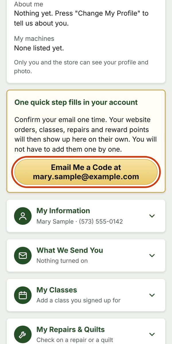 The One quick step box with the Email Me a Code button circled
