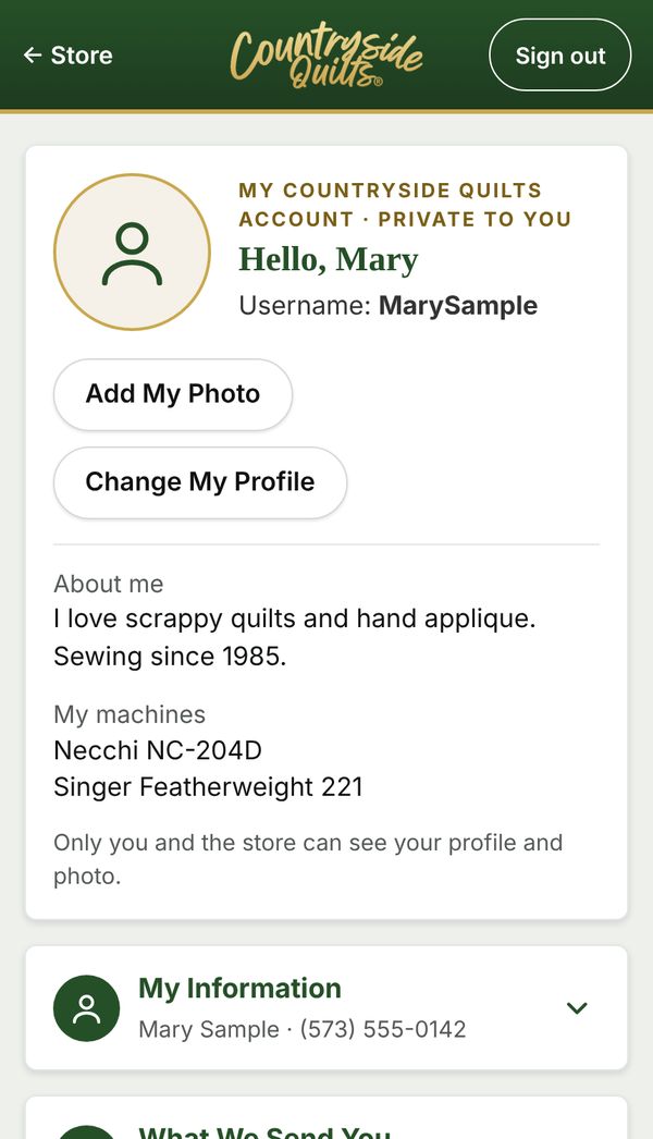 The top of the account page: your name, photo and profile