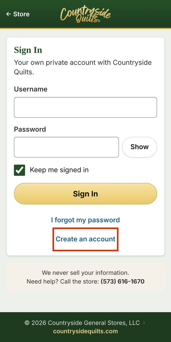 The Sign In screen with Create an account circled